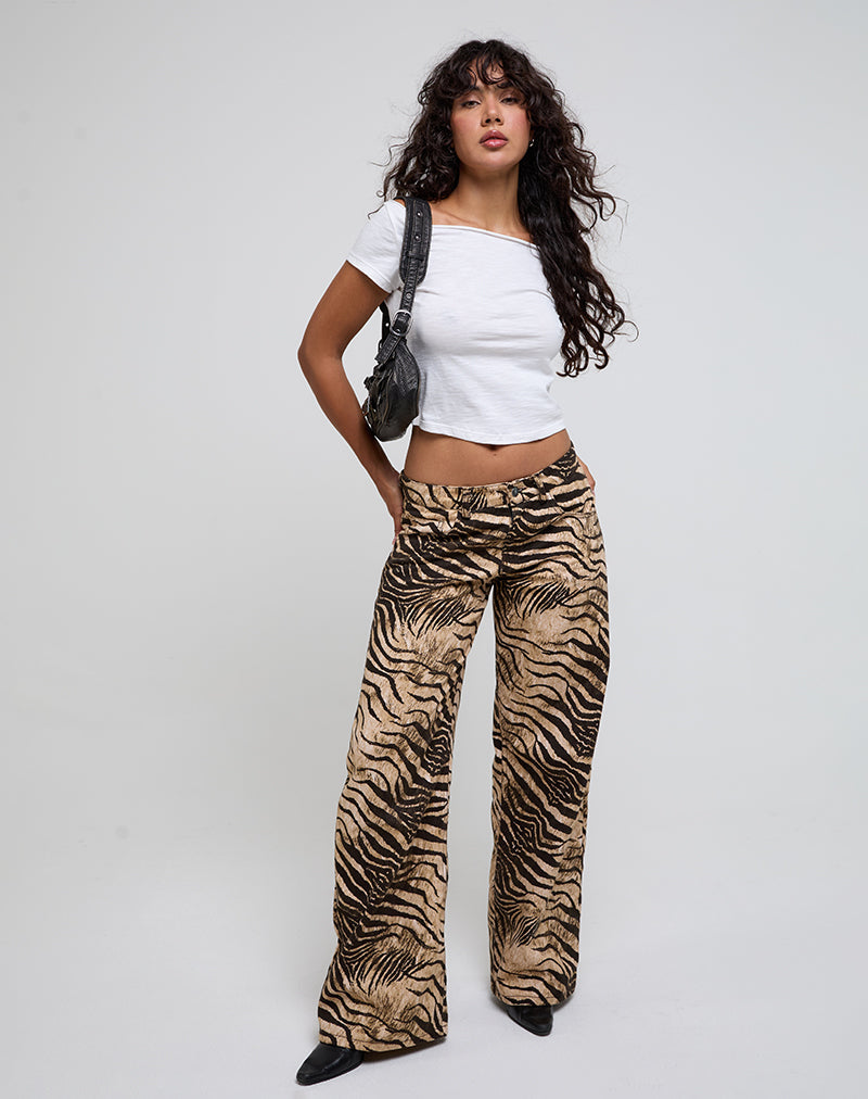 Lage wijde broek met wilde dierenprint
