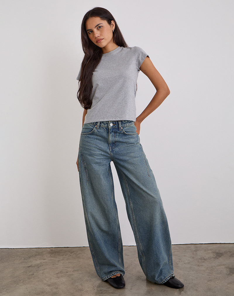 Low Slung Roomy Jeans in Vintage Blauwgroen