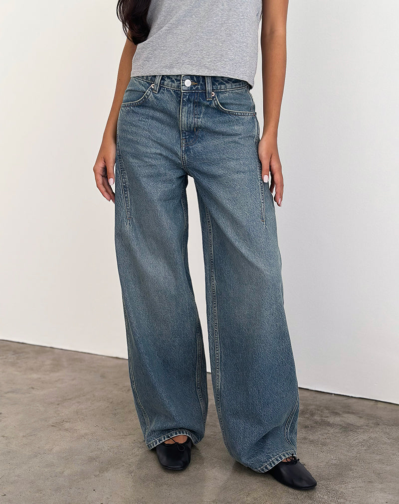 Low Slung Roomy Jeans in Vintage Blauwgroen