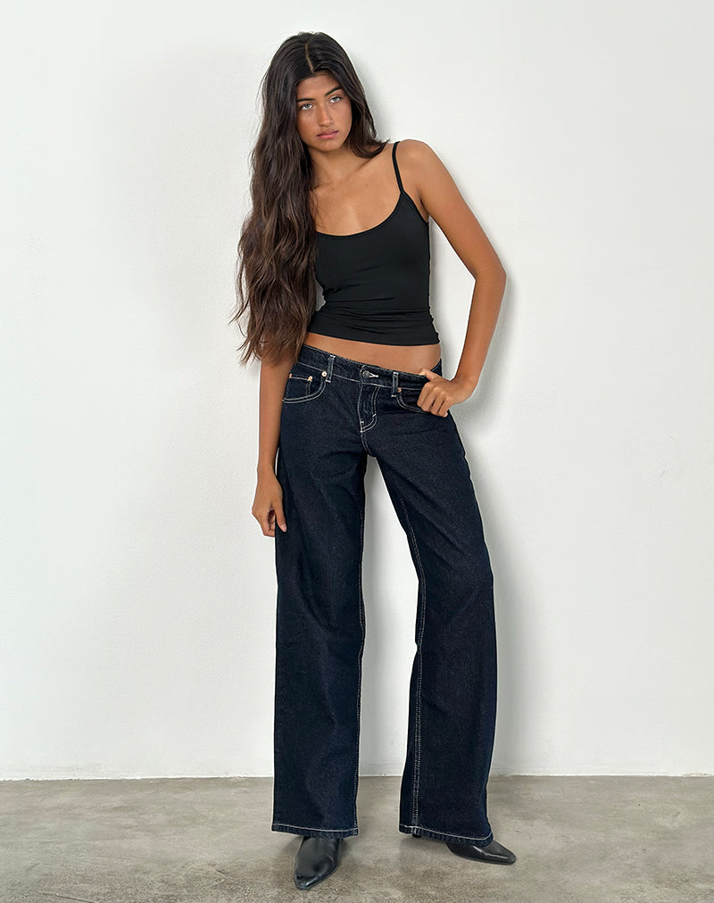 Low Rise Parallel Jeans in Indigo met contrastnaad