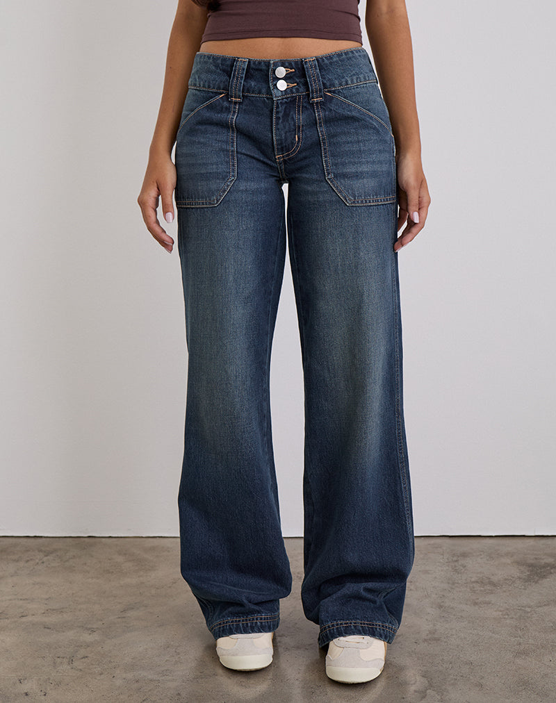 Afbeelding van Low Rise Relaxed Cargo Jeans in Mid Blue Tint