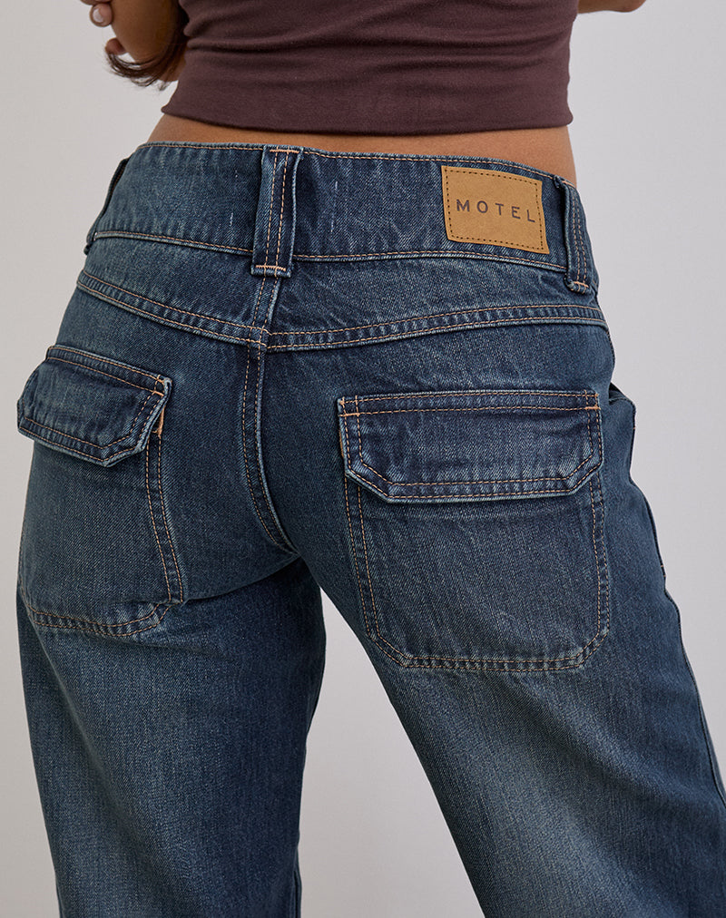 Afbeelding van Low Rise Relaxed Cargo Jeans in Mid Blue Tint