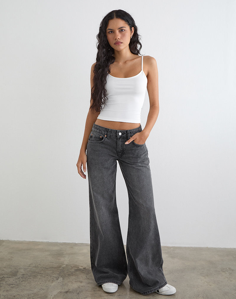 Laag uitgesneden slouchy flare jeans in gewassen zwartgrijs