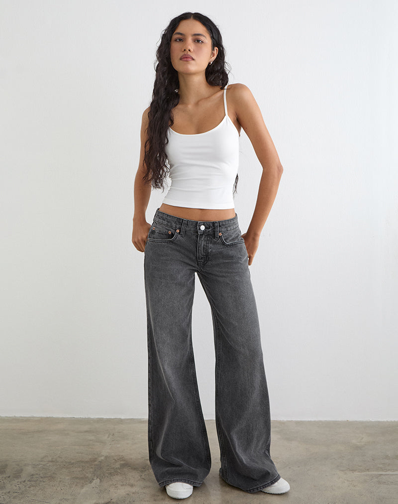 Afbeelding van laag model slouchy flare jeans in gewassen zwartgrijs