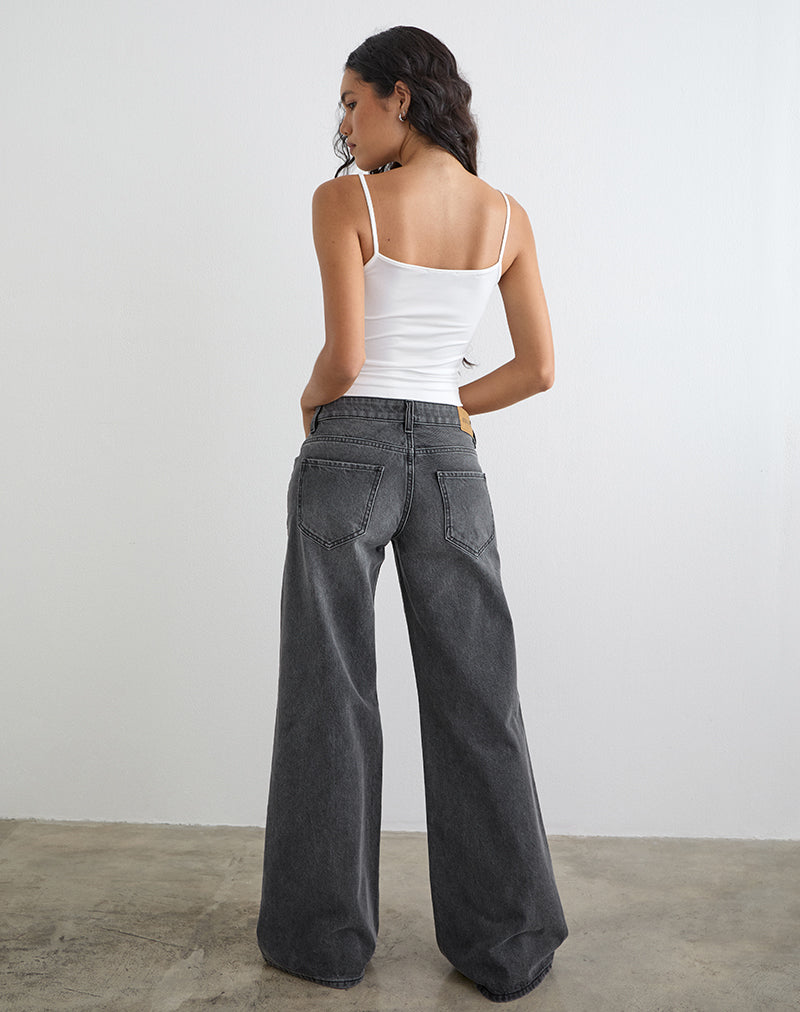 Afbeelding van laag model slouchy flare jeans in gewassen zwartgrijs