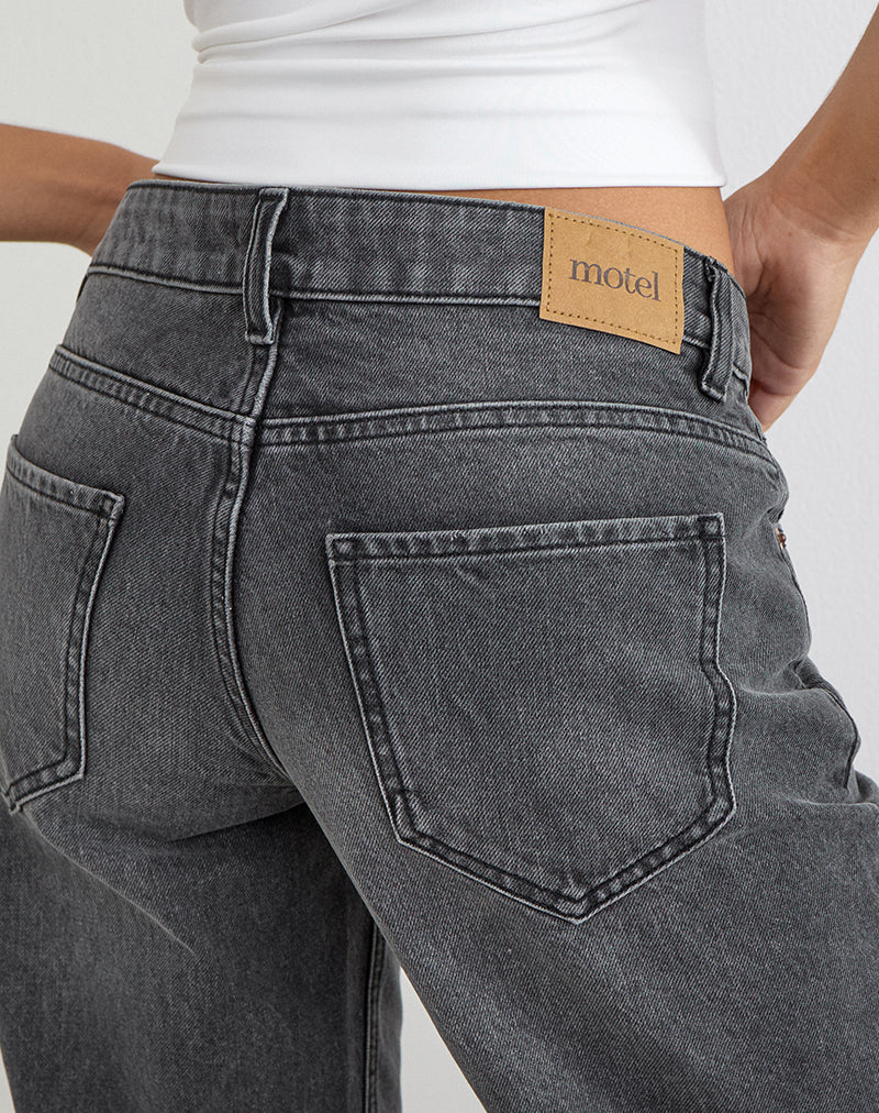 Afbeelding van laag model slouchy flare jeans in gewassen zwartgrijs