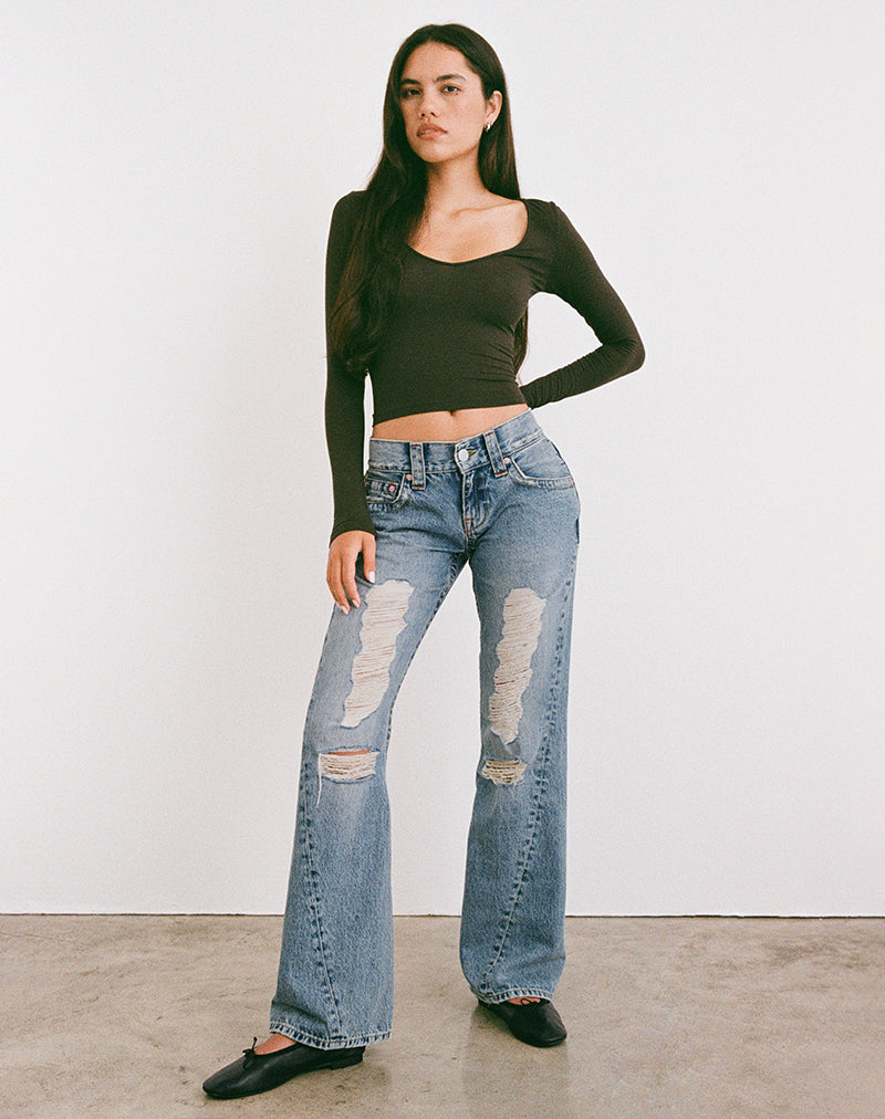 Afbeelding van Low Rise Twisted Seam Ripped Jean in Echt Blauw