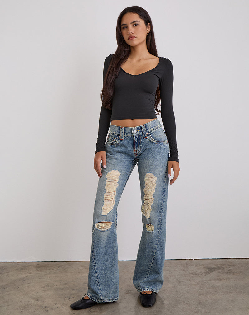 Laag model Twisted Seam Ripped Jean in donkerblauw