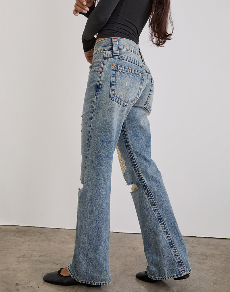 Afbeelding van Low Rise Twisted Seam Ripped Jean in Echt Blauw
