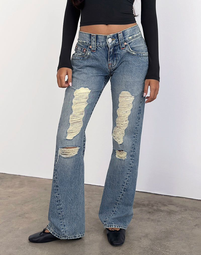 Laag model Twisted Seam Ripped Jean in donkerblauw