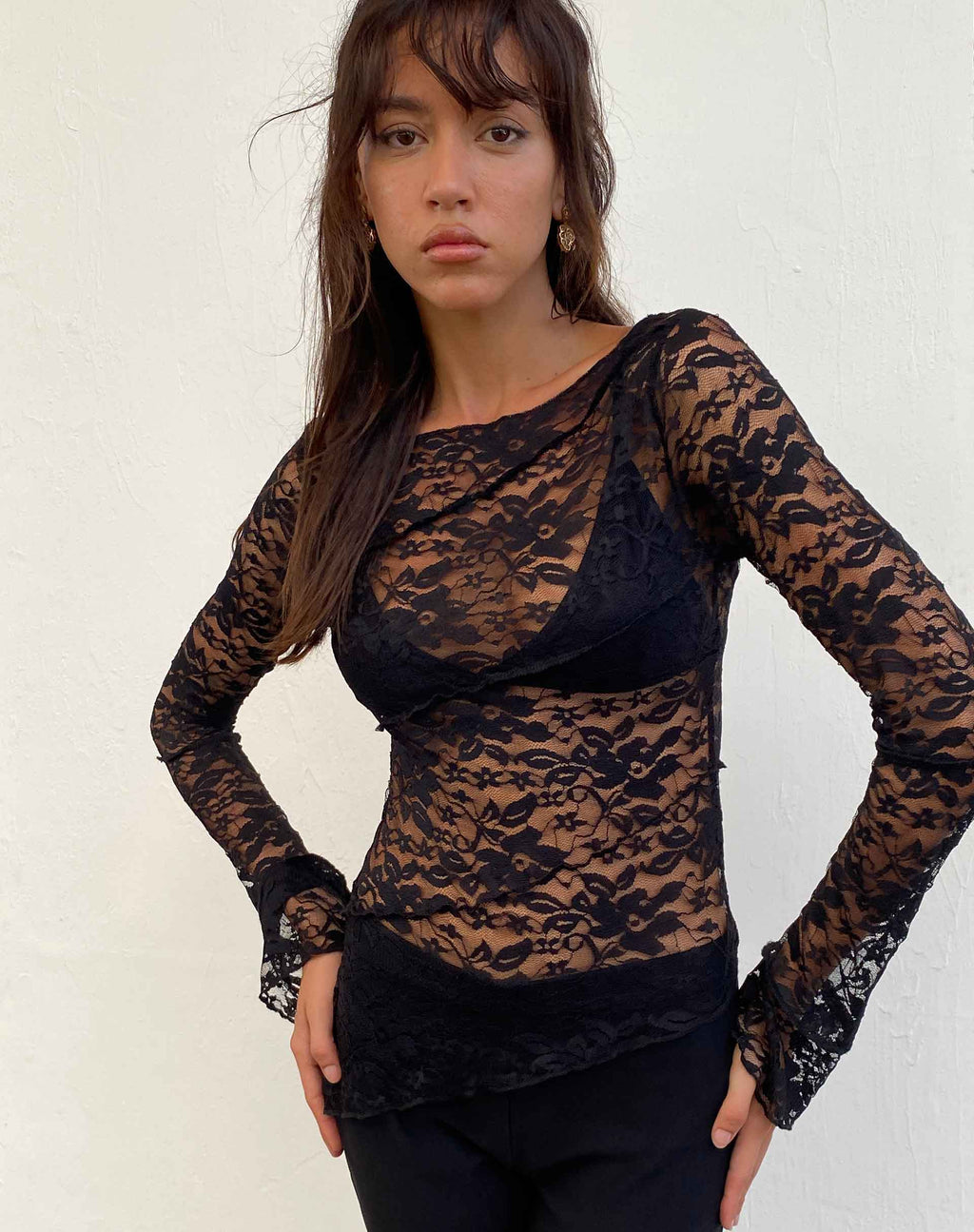Lubica Lange Mouw Top in Kant Zwart