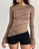 Afbeelding van Lucca Lange Mouw Top in Slinky Kant Mokka