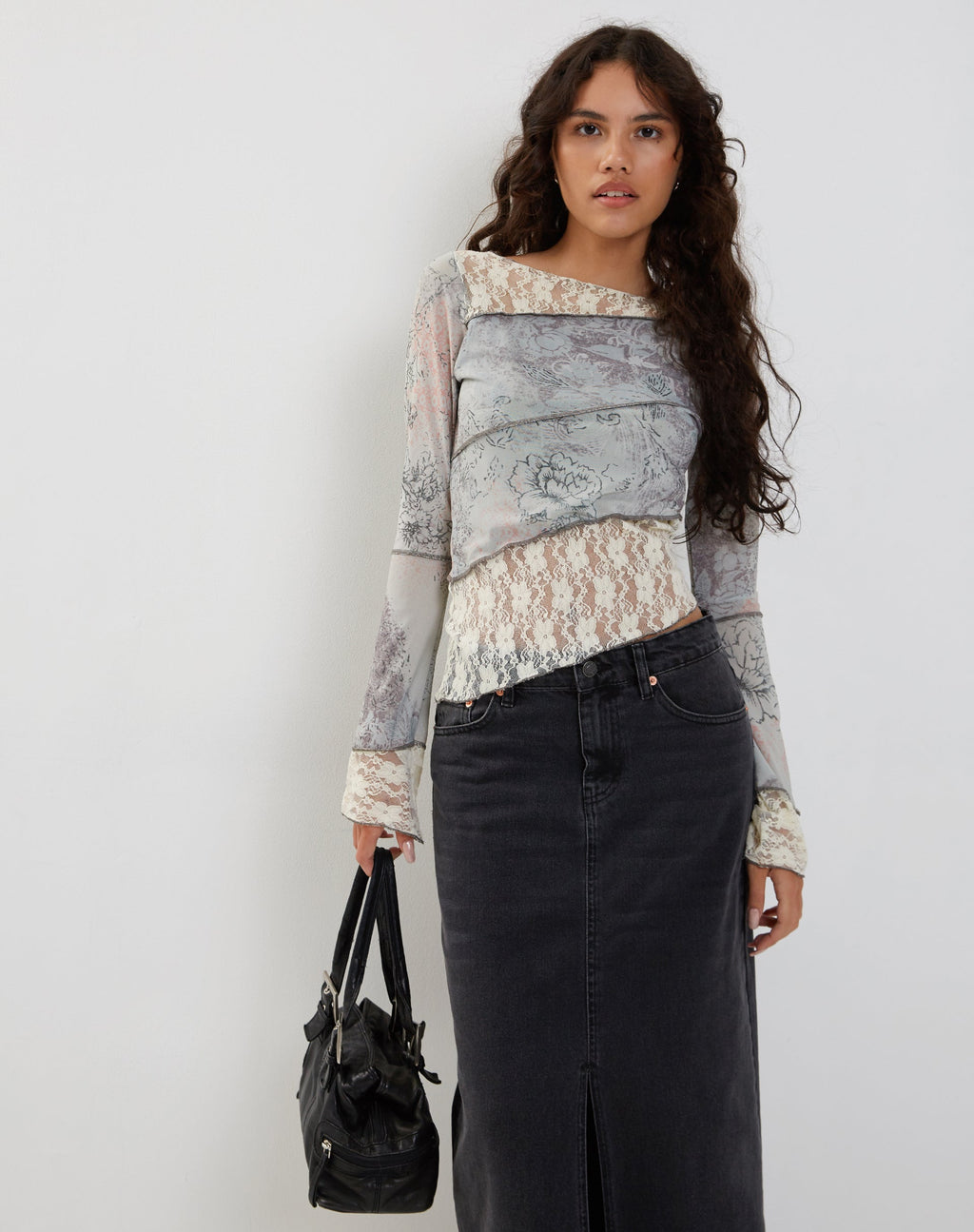 Lucca Lange Mouw Top in Kant Pastel Bloemen