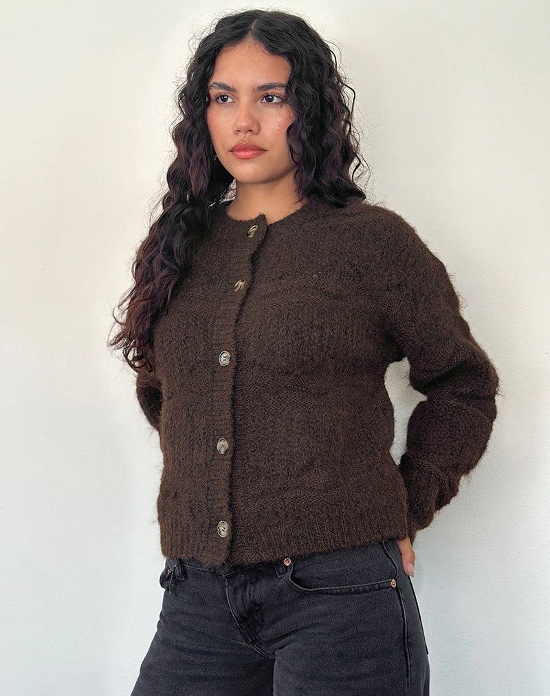 Afbeelding van Luciana gebreide cardi met structuur in donkerbruin