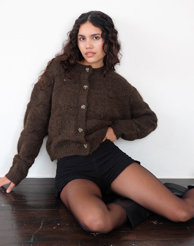 Luciana gebreide cardi met structuur in donkerbruin