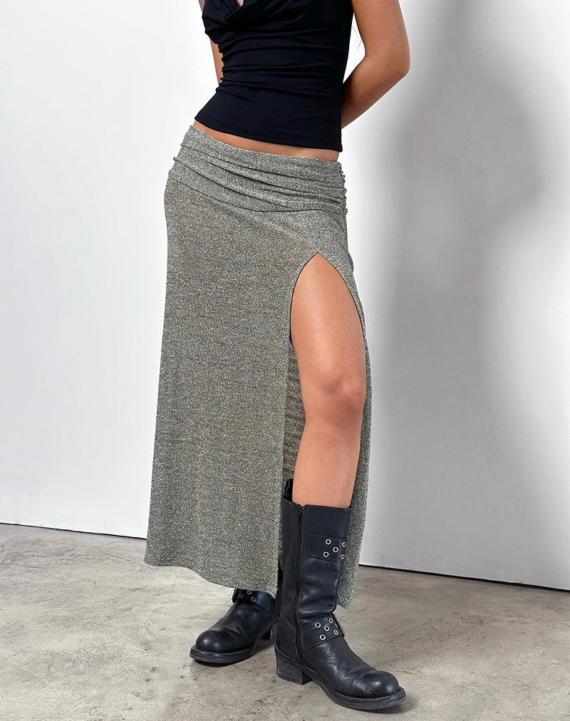 Afbeelding van Luciara Midi rok in glitter breisel Khaki