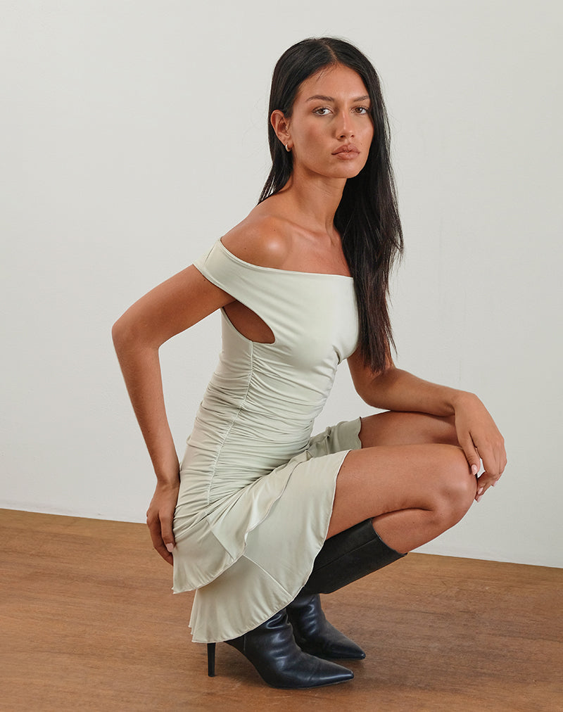 Afbeelding van Luella Ruffle Mini Dress in Slinky Sage