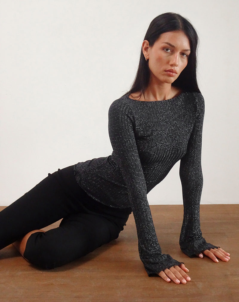 Afbeelding van Lukia Lange Mouw Top in Metallic Stripe Jersey Zwart