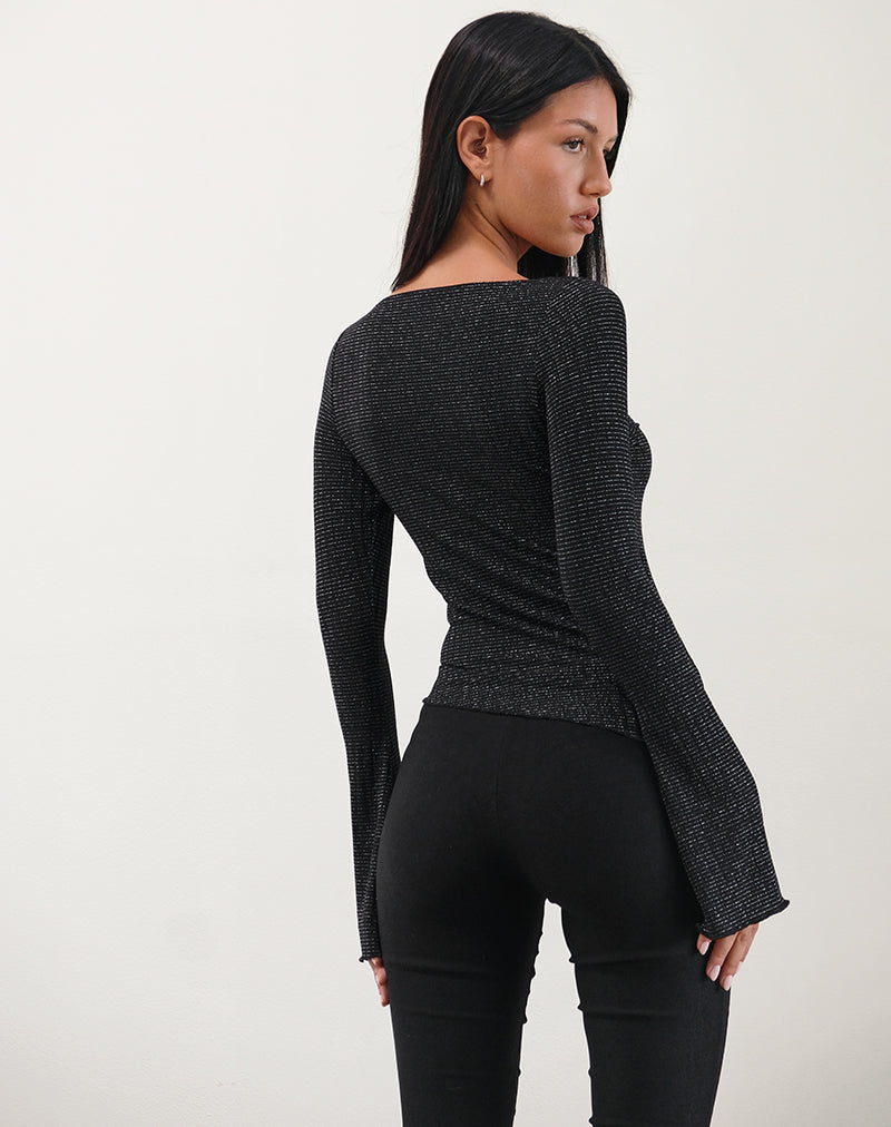 Afbeelding van Lukia Lange Mouw Top in Metallic Stripe Jersey Zwart