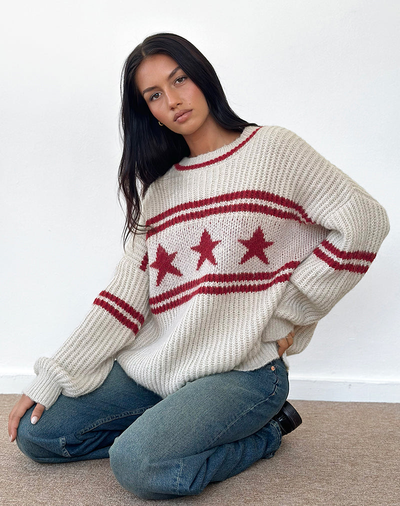Afbeelding van Lulees Oversized Trui in Haver met Ster Streep