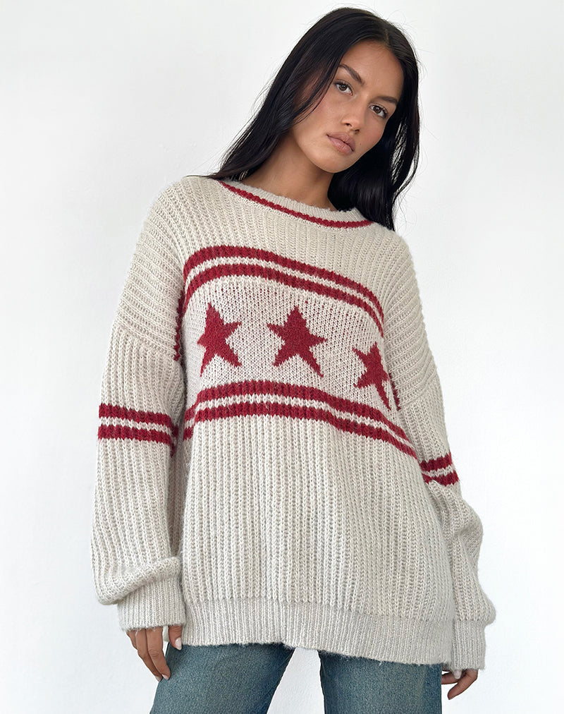 Afbeelding van Lulees Oversized Trui in Haver met Ster Streep