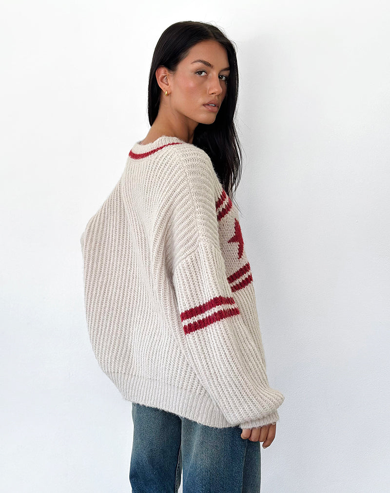 Afbeelding van Lulees Oversized Trui in Haver met Ster Streep