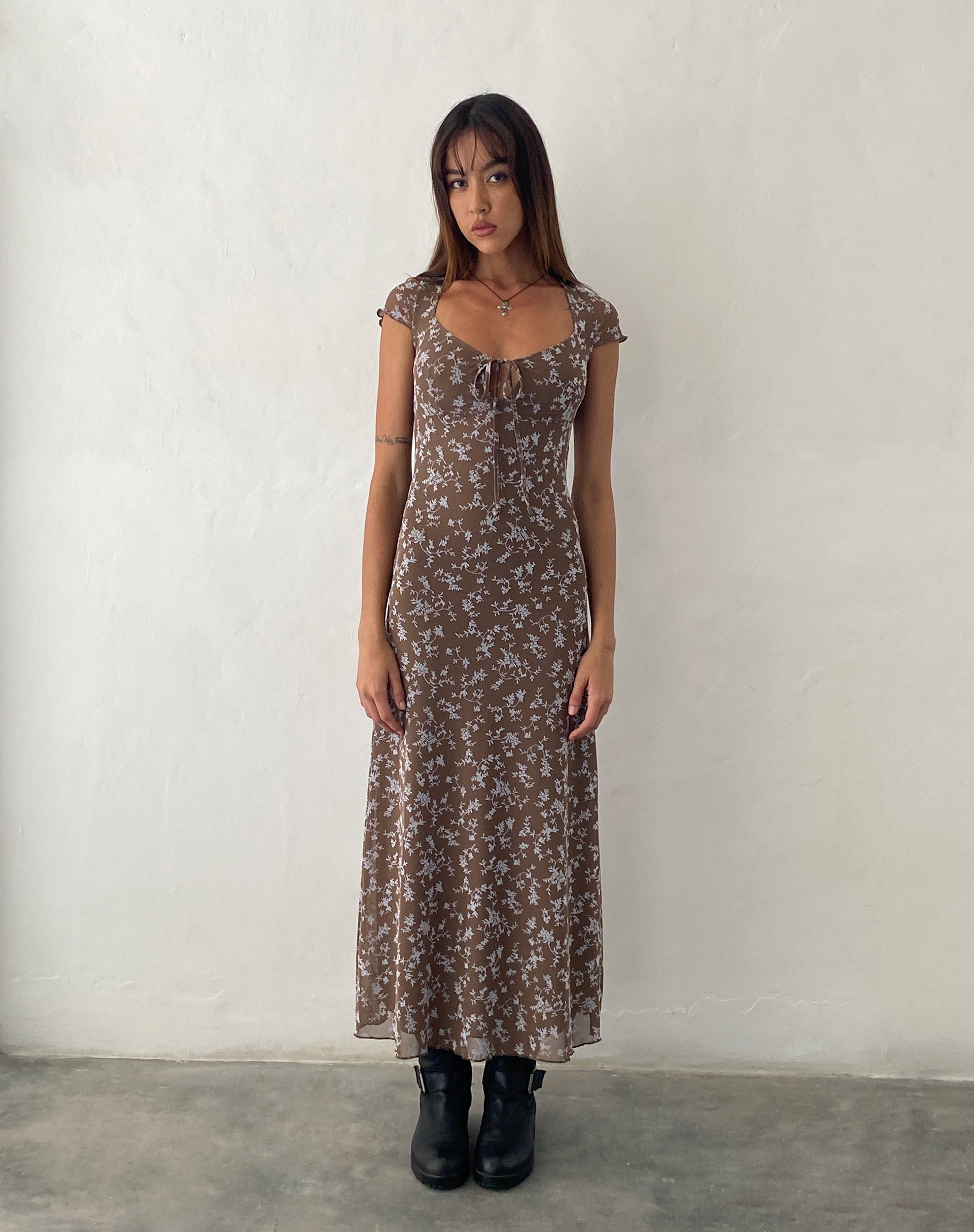 Afbeelding van Lunama Midi Dress in Botanist Flock Dark Taupe