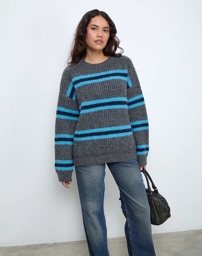 Lunet Gebreide Trui in Streep Grijs en Blauw