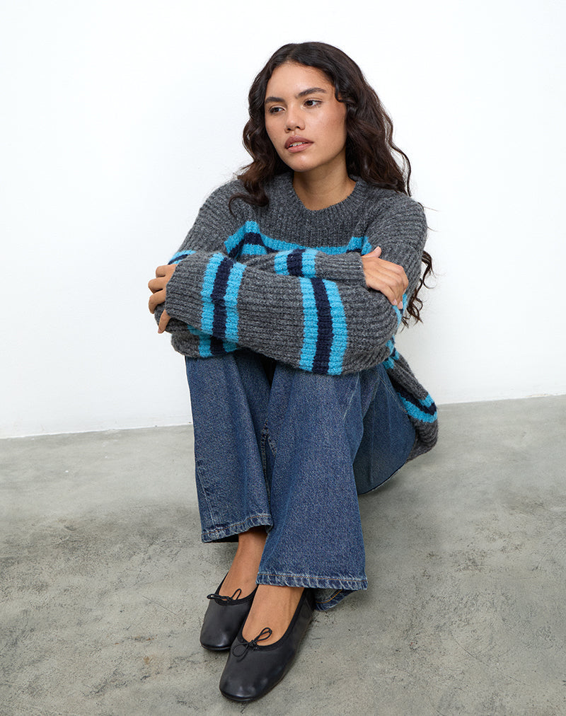 Lunet Gebreide Trui in Streep Grijs en Blauw