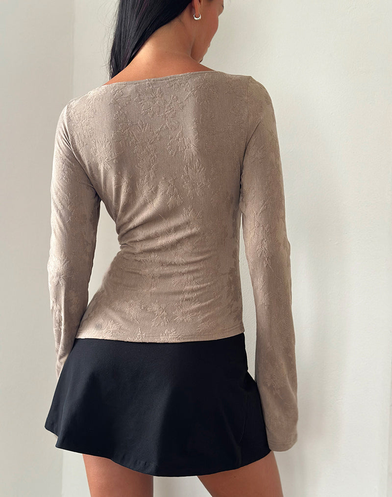 Afbeelding van Lunica Lange Mouw Jersey Top in Jaqcuard Licht Taupe