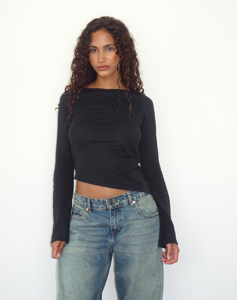 Lunica Lange Mouw Top in Tissue Jersey Zwart