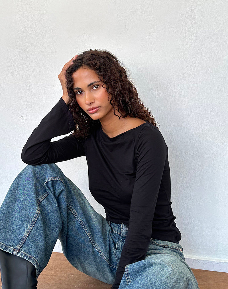 Afbeelding van Lunica Lange Mouw Top in Tissue Jersey Zwart