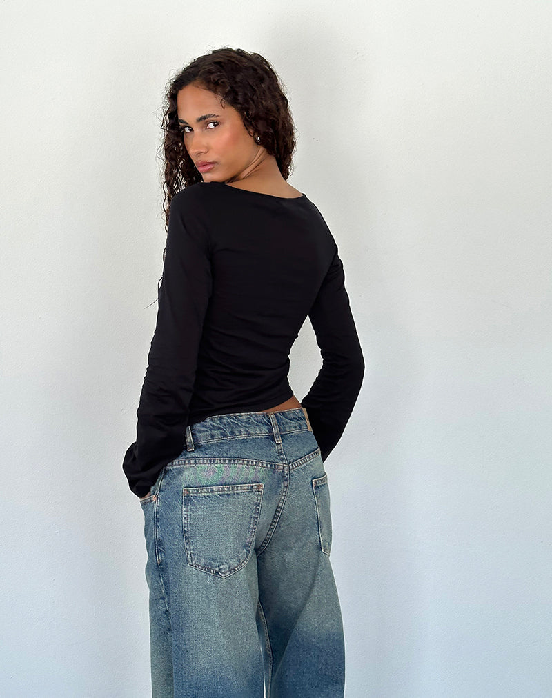 Lunica Lange Mouw Top in Tissue Jersey Zwart
