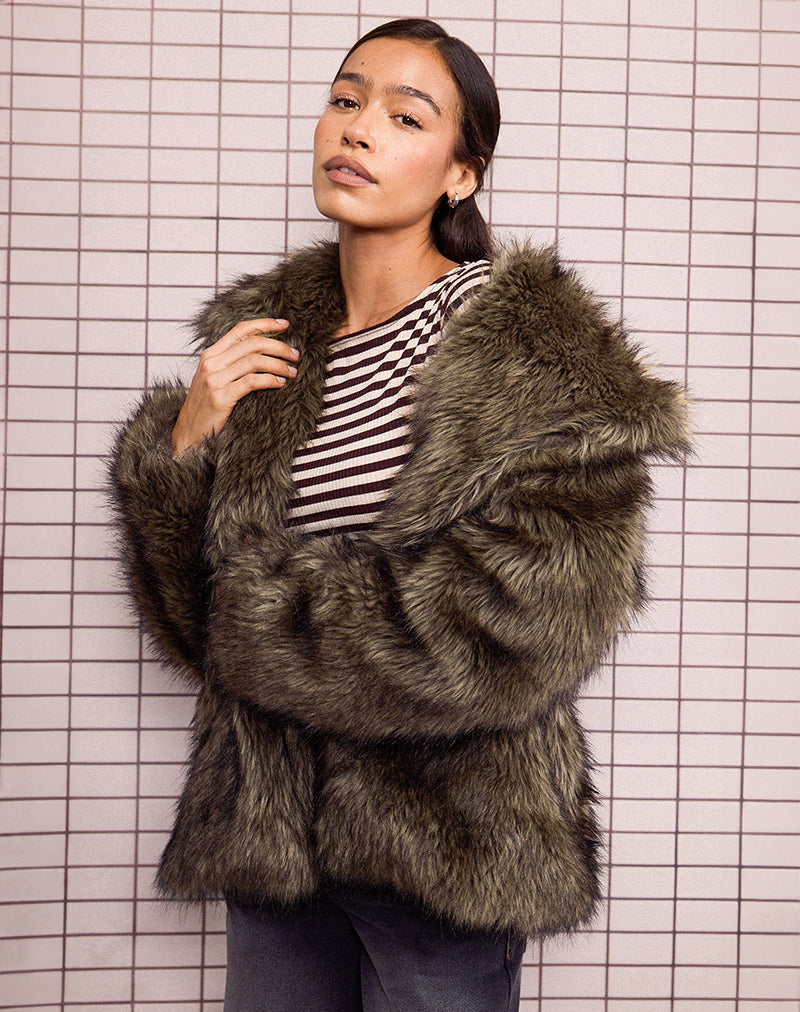 Afbeelding van Lupita jas in imitatie lang bont bruin