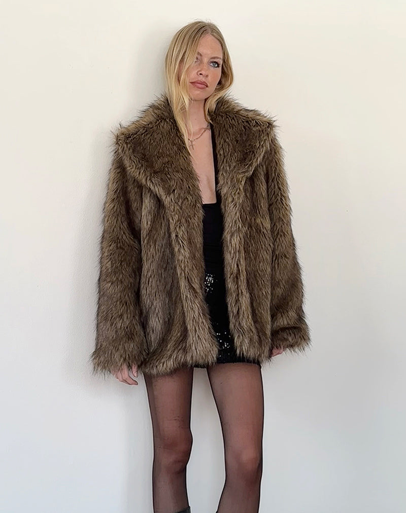 Afbeelding van Lupita jas in imitatie lang bont bruin