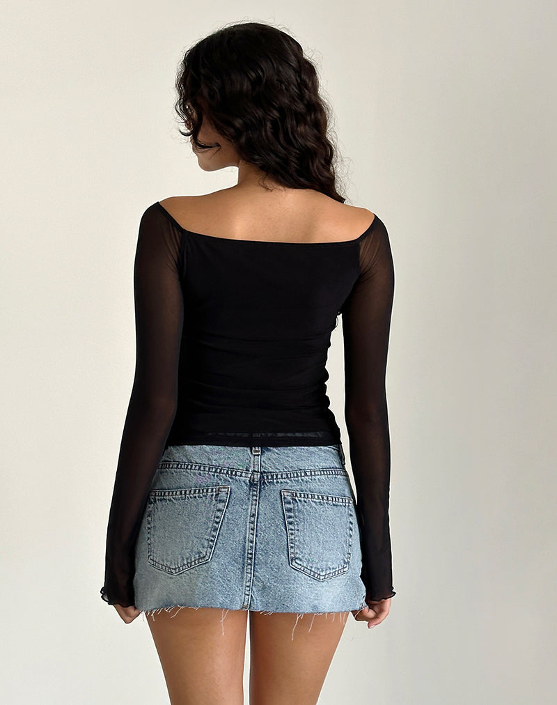 Afbeelding van Lutana Bardot Top in Mesh Zwart