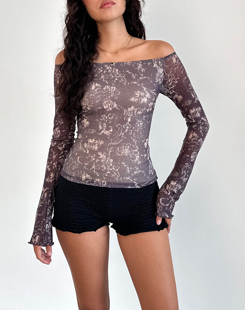 Afbeelding van Lutana Top in Batik Botanical Bruin
