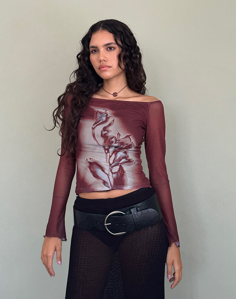 Afbeelding van Lutana Bardot Top in Lumen Mesh Bruin