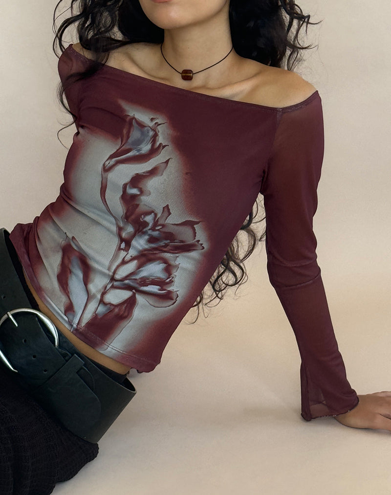 Afbeelding van Lutana Bardot Top in Lumen Mesh Bruin