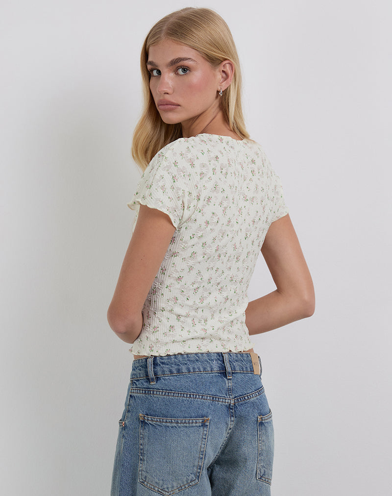 Afbeelding van Luyu Korte Mouw Top in Bloemen Kant Ivoor