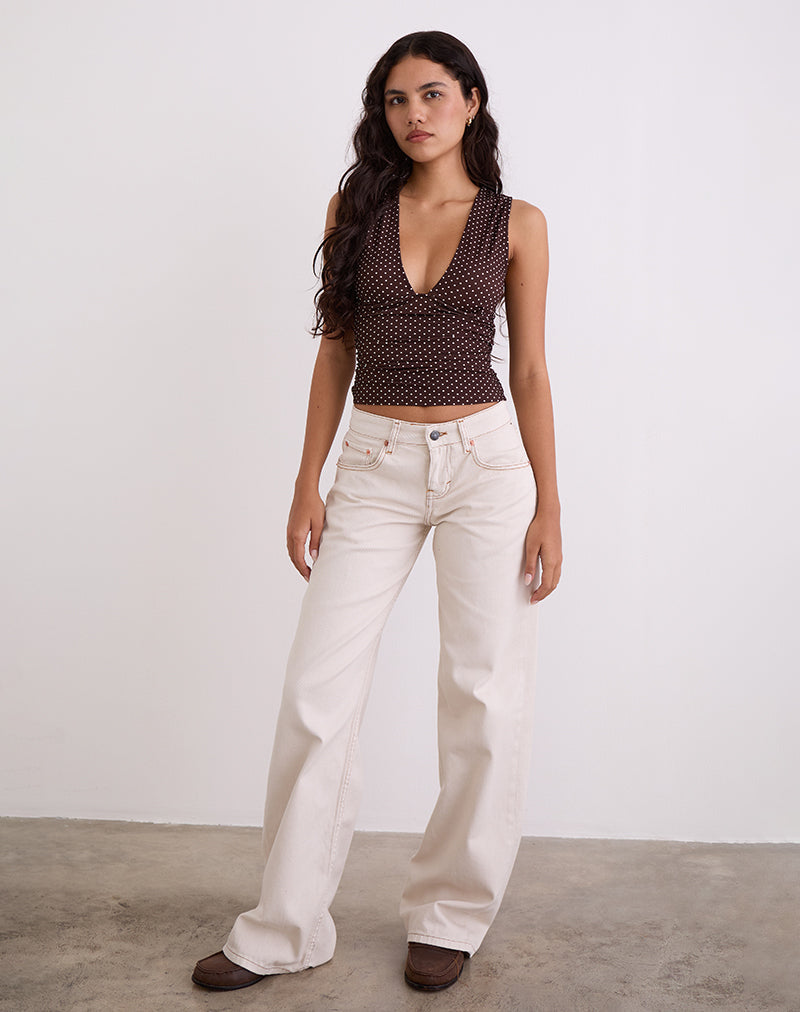 Afbeelding van Lycia Plunge Top in Micro Polka Bruin