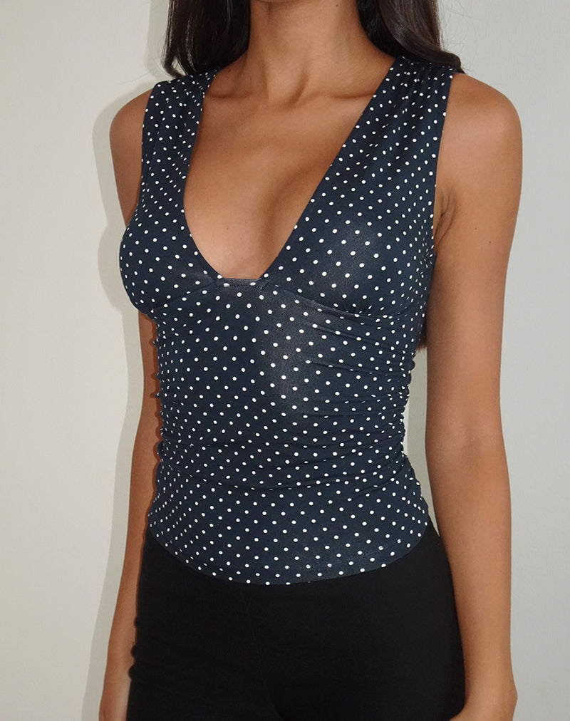 Afbeelding van Lycia Plunge Top in Micro Polka Navy