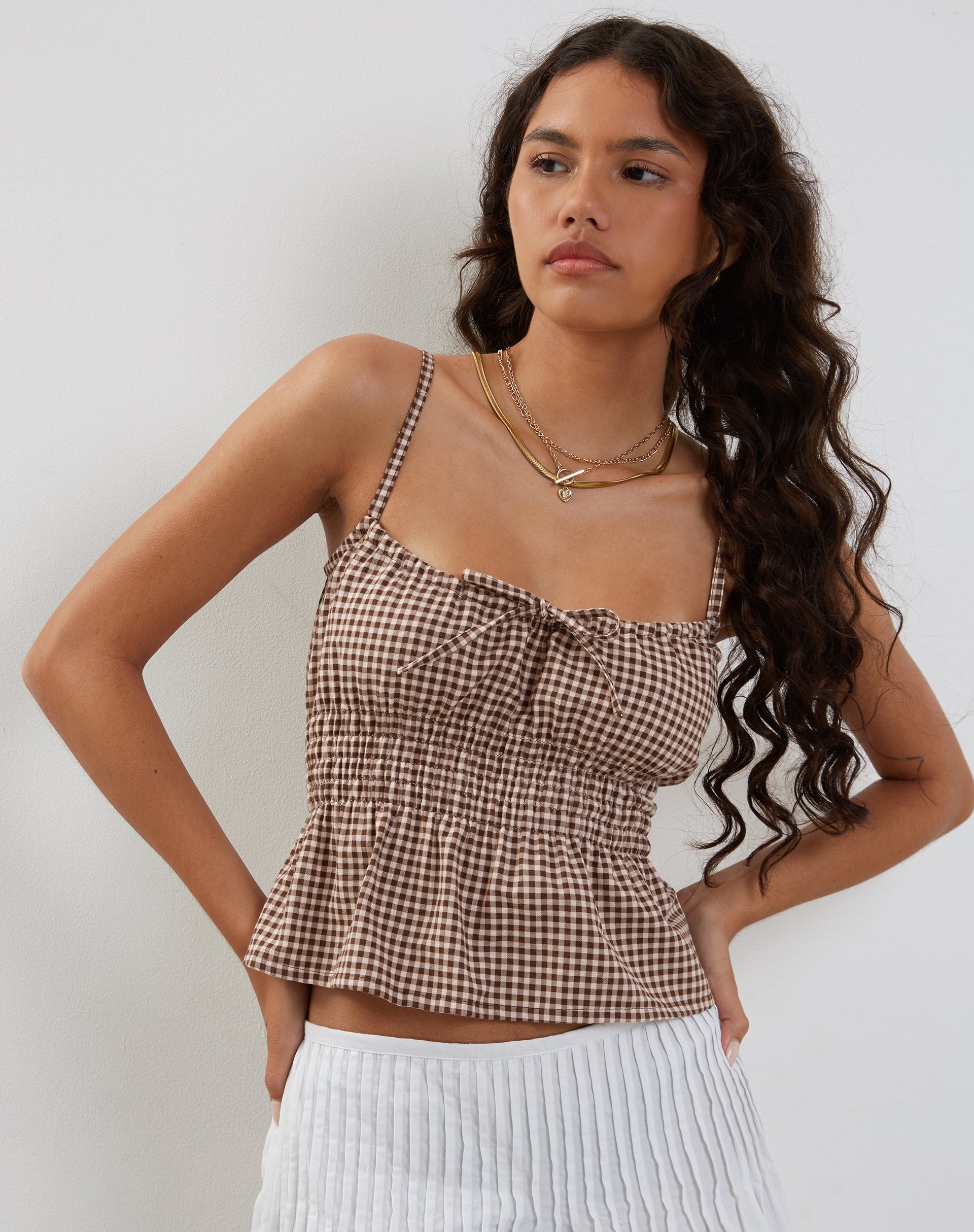 Afbeelding van Lyncia Cami Top met Stropdas in Mini Gingham