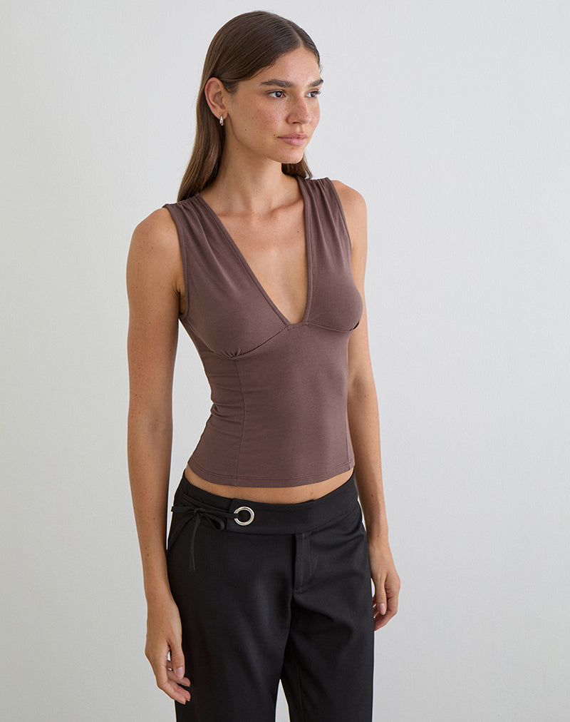 Lynod Plunge Top in diep taupe