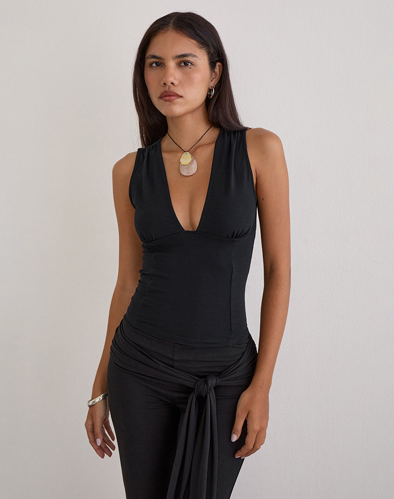 Image of Lynod Plunge Top in Rayon Black