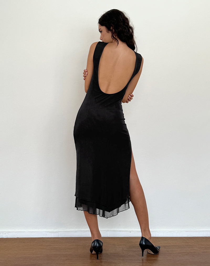 Lyra Rugloze Midi Dress in Mesh Zwart