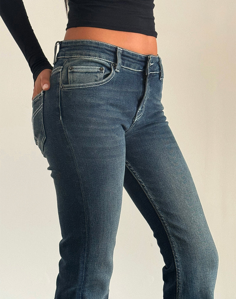 Afbeelding van Low Rise Bootleg Jeans in Heavy Stitch Vintage Indigo