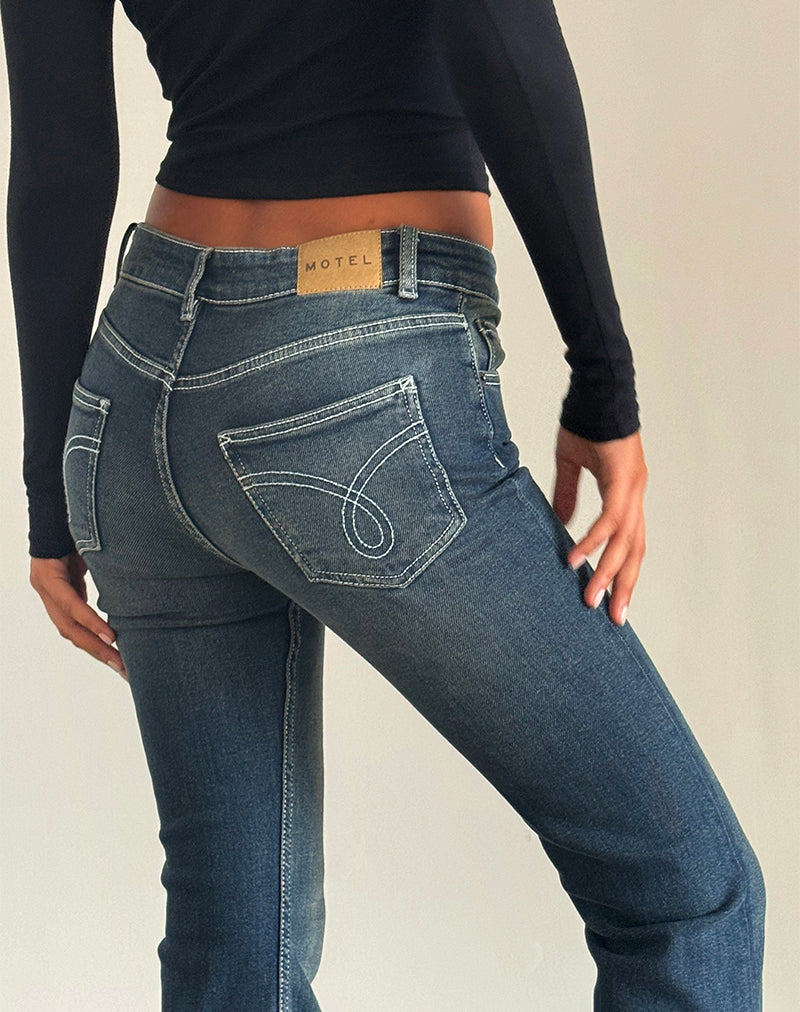 Afbeelding van Low Rise Bootleg Jeans in Heavy Stitch Vintage Indigo