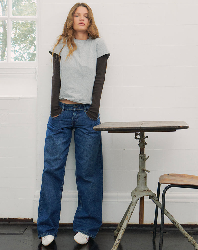 Low Rise Parallel Jeans in Mid Blue Gebruikt