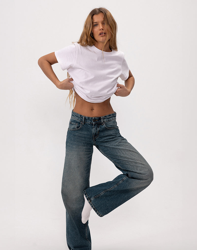 Low Rise Parallel Jeans in Staalblauw
